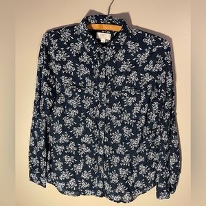 Loft Outlet Women’s Button Down Blouse Navy/White Floral Print Size SP